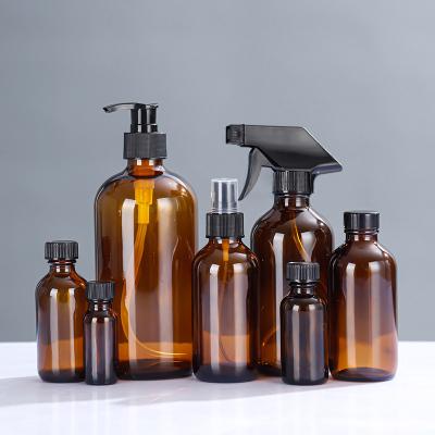 China Personal Care 15ml 30ml 60ml 120ml 240ml 500ml Boston round glass bottle with sprayer for sale