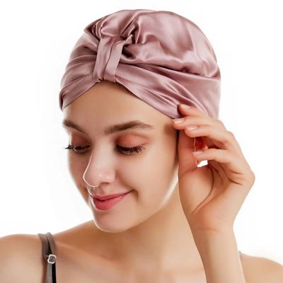 China Soft Smooth Silky Smooth Silk Hair Bonnets Colored Adjustable Satin Hair Caps For Women for sale