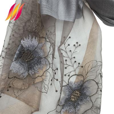 China elegant 50%silk 50%wool women hand embroidered silk and wool scarf with low MOQ and price for sale