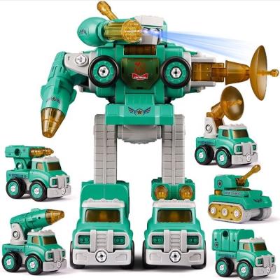 China Robot Toys 5in1 Building Cars Transform Into Big Robot Plug Toys Apart Vehicle Playset Building Toys HH318107 for sale