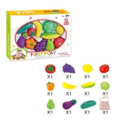 China 18M+ TPR fruit Veg play food for kids includes fruits and veggies with different colors 5 PCS baskets and stickers for labeling for sale