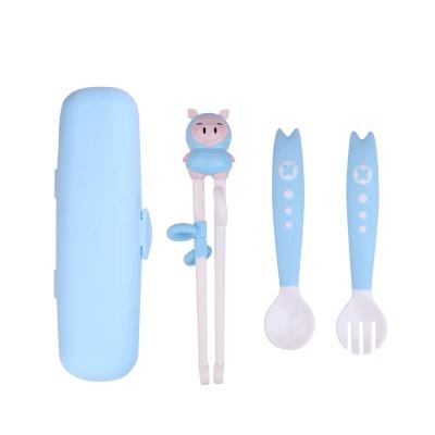 China BPA Free Wholesale Baby Elbow Training Eating Fork Spoon Chopsticks Baby Food Grade Silicone Dinnerware Set for sale