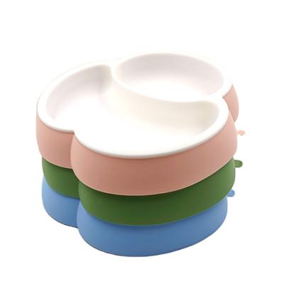 China Bpa Free Toddler Tableware Divided Suction Silicone Baby Feeding Dish Infant Baby Silicone Handle Dish Bpa Free for sale