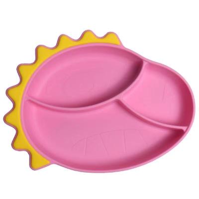 China Custom Logo Dinosaur Shape Kids Dinner Soft Silicone Suction Baby Dish For Baby for sale