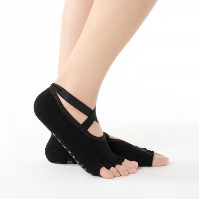 China Wholesale Sporty Solid Backless Cotton Knit Open Toe Bar Five Finger Yoga Toesless Slip Socks for sale