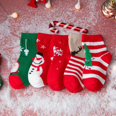 China Wholesale Organic Antibacterial Cotton Kids Socks Colorful Knit Red Crew Christmas Cartoon Character Socks for sale