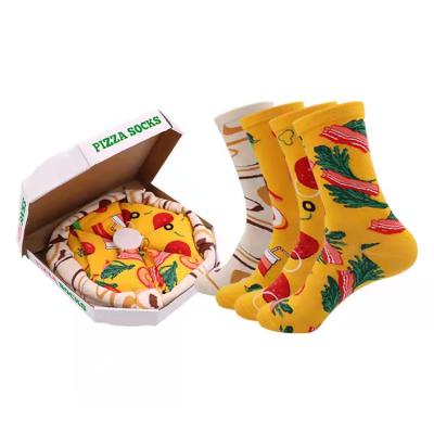 China QUICK DRY custom design food jacquard cartoon knit quality unisex novelty happy pizza box socks for sale