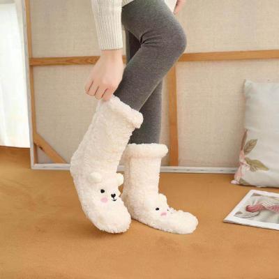 China Sporty Cheap Cartoon Support Ladies White Fluffy Winter Thick Slipper Socks With Grips for sale