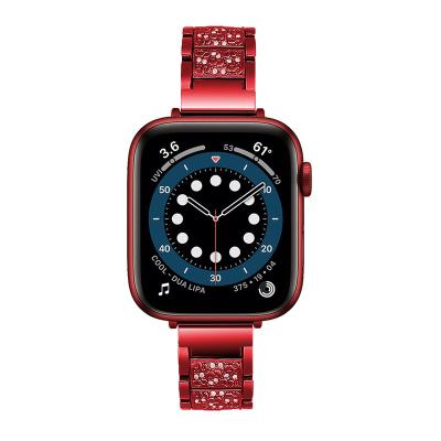 China Thin Diamond Metal Stainless Steel Red Color Handmade Watch Bands Classic Design Full Protector Cover For Apple Watch for sale