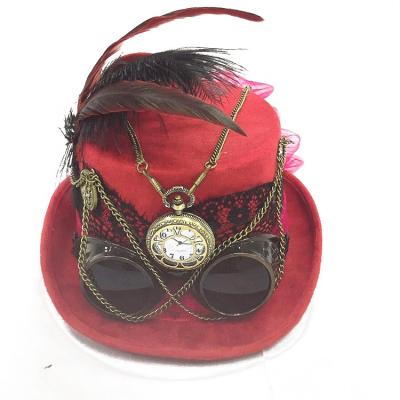 China Party/Festival Party/Festival Steampunk Glass Custom Eye With Feather Top Hat Bachelor Party Hat for sale