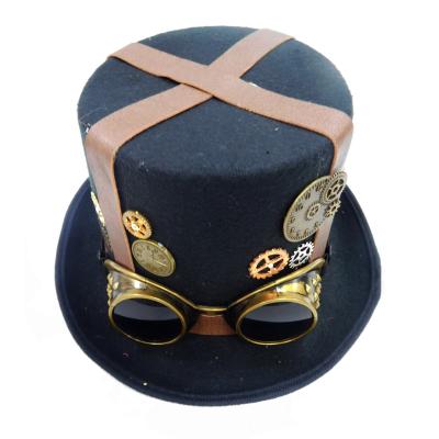 China Wholesale Male Fashion Dobby Top Hat Knot Top Steampunk Steampunk Hat With Bronze Goggles for sale