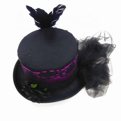 China Fedora HALLOWEEN TOP Representing Striped Striped Black And WITCH WITH LACE AND FLOWERS for sale