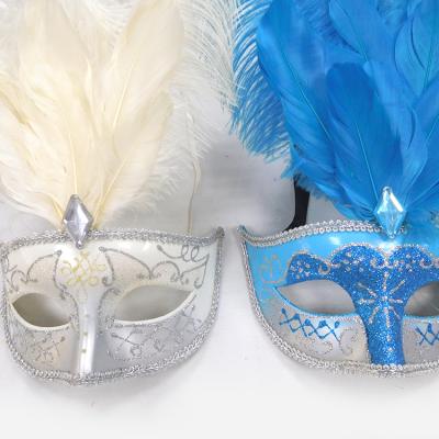 China PVC Party Cye Mask PVC Led Carnival Mask With White Feather And Sparkles Powder For Party for sale