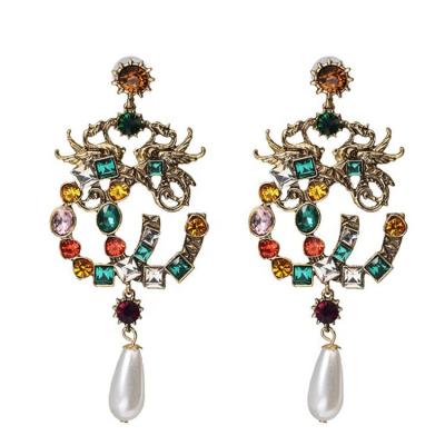 China Party Decoration Party Decoration Shape Pearl Crystal Rainbow Rhinestone Diamond Jewelry Classic Antique Noble CC Dangle Earrings for sale