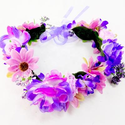 China POLYESTER Wedding Flower Artificial Flower Bride Headpiece Purple Rose Flower Crown for sale