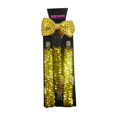 China Custom 2.5Cm Green Gold Occasion Daily Occasion Occasion Gold Sequin Suspenders&Bow Tie for sale