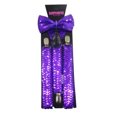 China Daily Occasion Daily Occasion Customized Wholesale Female Use 2.5Cm Purple Sequin Suspenders&Bow Tie for sale