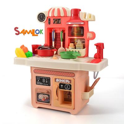 China Sound / Light Samlok 2022 Hot Selling Educational Plastic Red 23pcs Pretend Kids Play House Set Cooking Kitchen Toys With Light And Sound for sale