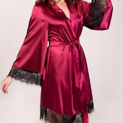 China High Quality QUICK DRY Satin Robe Sleepwear Women's Pajamas Silk Nightgown Sexy Lady's Long Robes Sleepwear for sale