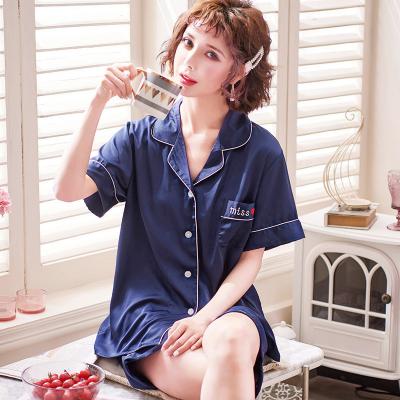 China 2020 New Design Summer New Ladies 100% Silk Pajamas Anti-static Short Sleeve Suit Satin Pajamas for sale