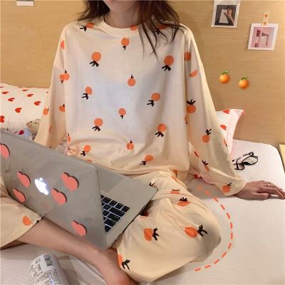 China QUICK DRY Women Cute Print Pajamas Set Two Piece Set Long Sleeve Round Neck Top Loose Elastic Waist Pants Women Homewear for sale