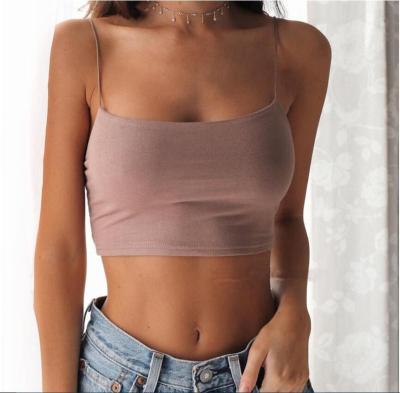 China Hot Amazon Sale Solid Color Plain QUICK DRY Spaghetti Straps Women Crop Top Sexy Slim Camisole Summer Cotton Crop White Tank Top for sale