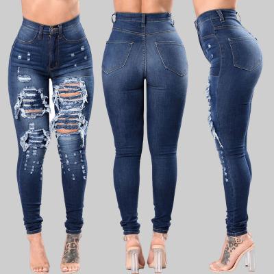 China New Design Fashion Women's Jeans QUICK DRY Hip Hop High Waist Jeans Cowboy Leggings Ripped Denim Broken Holes Pencil Pants Jeans For Women for sale