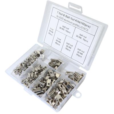 China For 2020 Aluminum Extrusion Profile Boeray 160pcs 20S T Hammer Spring And Nut Ball Nut Assortment Kit For 2020 Extrusion Aluminum Profile for sale