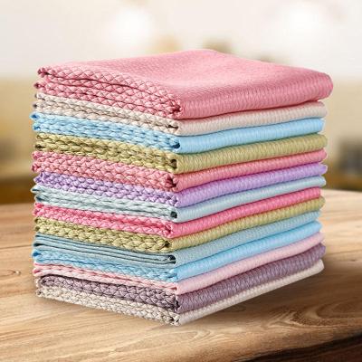 China 30x40cm Kitchen Viable Grease Removing Wiping Rags Efficient Fish Scale Cloth Dish Wash Home Glass Cleaning Towel for sale