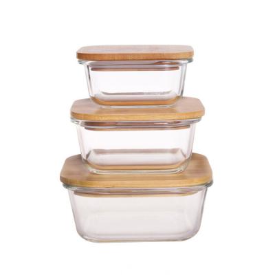 China Hot Selling Glass Freshness Storage Lunch Box Glass Food Container with Bamboo Lids for sale