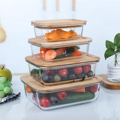 China Best Food Freshness Preservation Glass Refrigerator Containers Glass Storage Containers Glass Storage Boxes With Bamboo Lids for sale