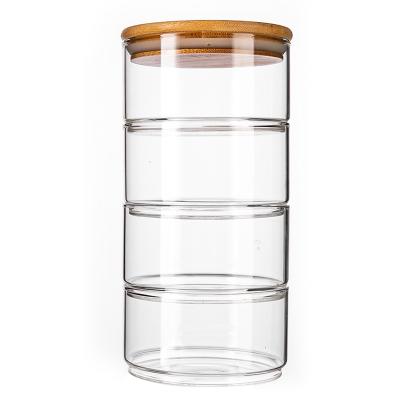 China Food Storage Heatable Glass Jar Sealed Multi-Grain Moisture-proof Container Stacked Kitchen Refrigerator Fruit Salad Multi-Layer Bowl for sale