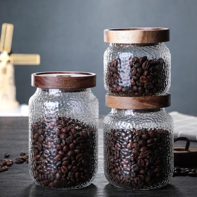 China Freshness Preservation Glass Storage Jar With Lid Acacia Tea Coffee Beans Wooden Canister Kitchen Dry Food Storage Container For Tea Spice Sugar for sale