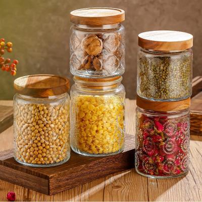 China Freshness Preservation 500ml Bean Storage Jars Patterned Glass Coffee Nuts Candy Jars Jewelry Box Kitchen Food Storage Container Glass Airtight Bottle for sale