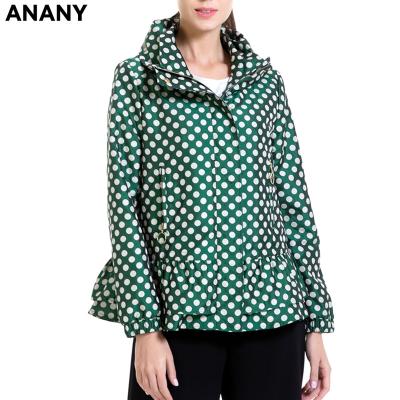 China Anany Breathable Women Coat And Polka Dot Lapel Collar Spring Autumn Green Fall Jackets Women Yarn-dyed Jacket for sale