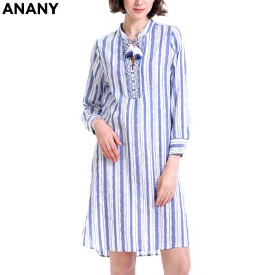 China Wholesale Anti-wrinkle Anana ladies sheath long striped dress shirt autumn blue striped shirt casual dresses for women for sale