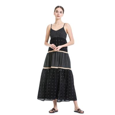 China ANANY Spaghetti Strap Anti-Static Elegant Casual Maxi Long Dress Fashion Sleeveless Loose Pleated A-Line Dresses For Women for sale