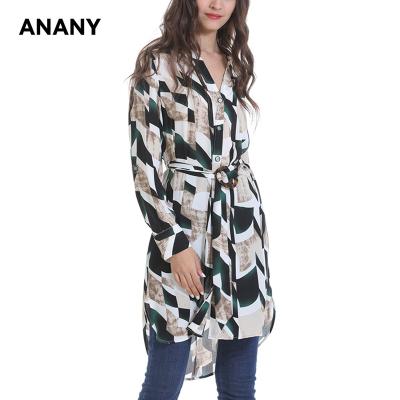 China ANANY New Fashion Anti-pilling Long Sleeve Button Down Shirt Modern Korean Dress With Belt Autumn Elegant Casual Plus Size Blouse for sale