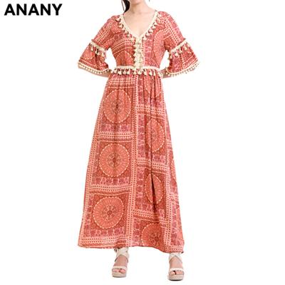 China Anany Factory Direct Sales Fashion Anti-Static Beach The Latest Loose Printed Maxi Dress Women Orange for sale