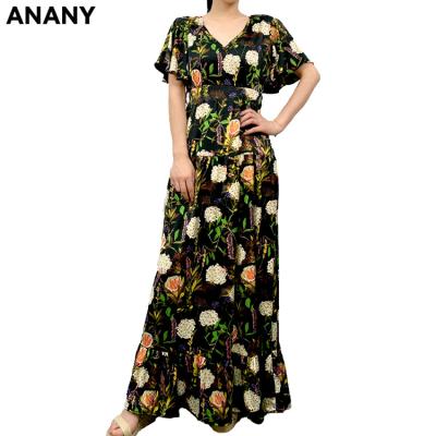 China Anany Anti-Static Elegant Women's 2020 Floral V-Neck Maxi Dress Short Sheath Maxi Dresses Women Casual for sale