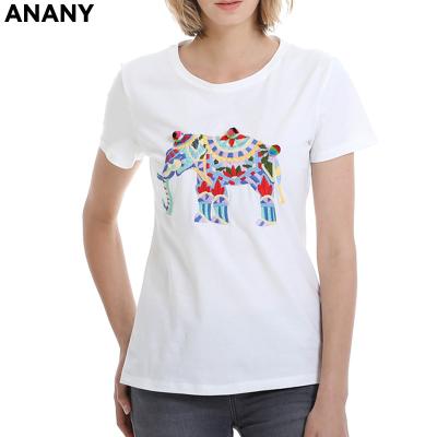 China Embroidery Design O Neck Fashion Anany Anti-pilling Short Sleeve Elephant Wholesale Comfortable Graphic T-Shirts For Women for sale