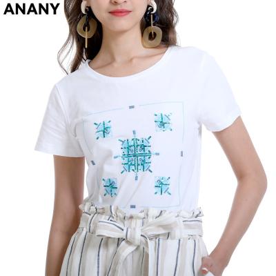 China Anti-pilling Anany 2020 in new fashion round neck running shorts sheath embroidery cotton women tops for sale