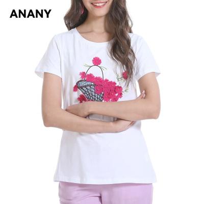 China ANANY Breathable Women Clothing Ladies Plus Size Casual T-shirt Flower Basket Pattern With Embroidery And Applique for sale