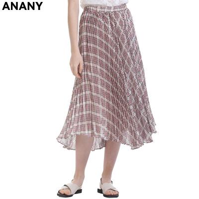 China Anany Anti-Static High Quality Summer Plaid Pleated Skirt Skin-friendly Printing Women's Long Pleated Skirt for sale