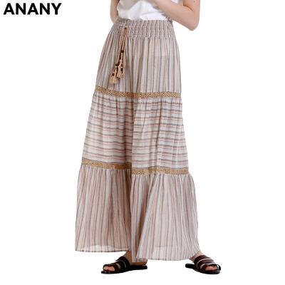 China Anany Factory Direct Selling Anti-Static Elegant Casual Elastic Waist Drawstring Long Women Maxi Skirt for sale