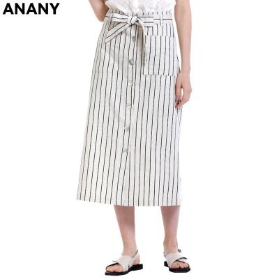 China Anany new fashion design stripe anti-static high quality button down ladies long skirts with pocket for sale