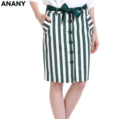 China Anany Ladies New Fashion Design Summer Anti-Static Knee Length Women's Canvas Striped Mini Skirts With Button for sale