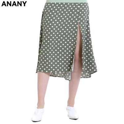 China Anany Autumn Fashion Comfortable Polyester Causal Polka Dot Knee Length Button Skirt Anti-Static Woman for sale