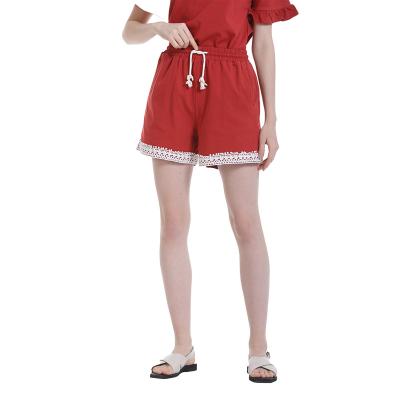 China Anti-wrinkle Anany multiple colors available summer women's cotton shorts with lace and elastic waistband for sale