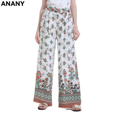 China Anany Anti-wrinkle fashion ready-made latest European style women's casual colorful printing wide leg pants set for sale